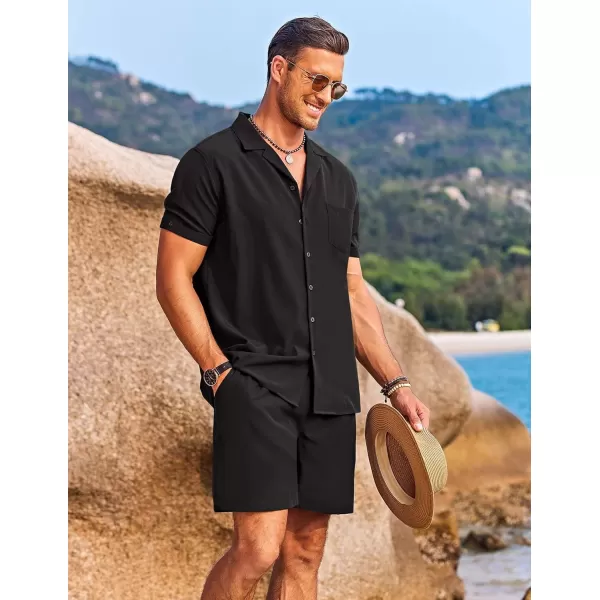 COOFANDY Men's 2 Pieces Shirt Set Short Sleeve Button Down Casual Hippie Holiday Beach T-Shirts Shorts Outfits