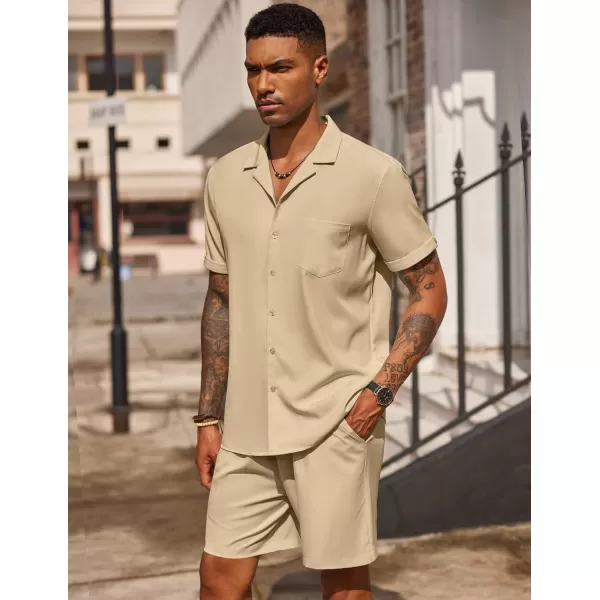 COOFANDY Men's 2 Pieces Shirt Set Short Sleeve Button Down Casual Hippie Holiday Beach T-Shirts Shorts Outfits
