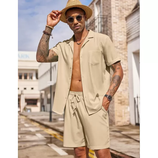 COOFANDY Men's 2 Pieces Shirt Set Short Sleeve Button Down Casual Hippie Holiday Beach T-Shirts Shorts Outfits