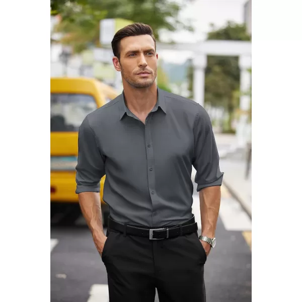 COOFANDY Men's Business Dress Shirts Wrinkle Free Long Sleeve Regular Fit Dress Shirt Textured Casual Button Down Shirts