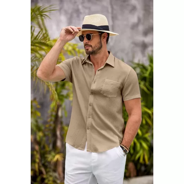 COOFANDY Mens Button Down Short Sleeve Shirt Casual Shirts Summer Beach Textured Shirts with Pocket