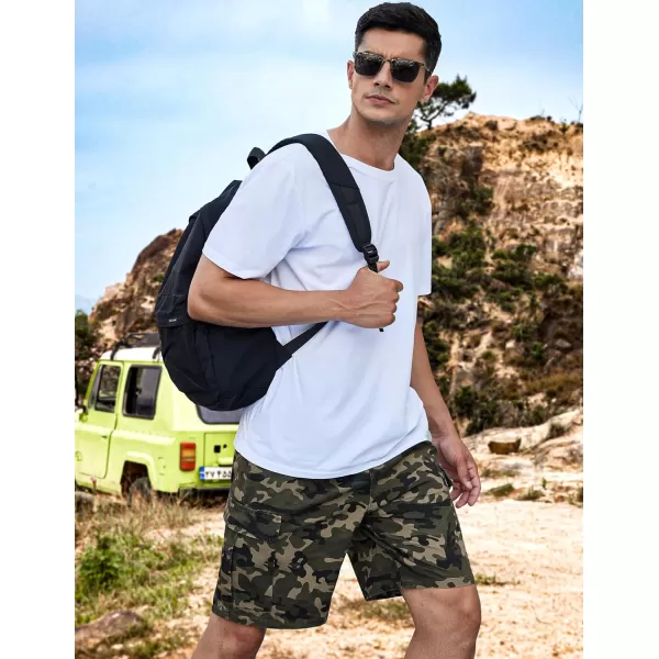 COOFANDY Men's Cargo Shorts Elastic Waist Relaxed Fit Cotton Casual Outdoor Lightweight Work Shorts with Multi Pockets