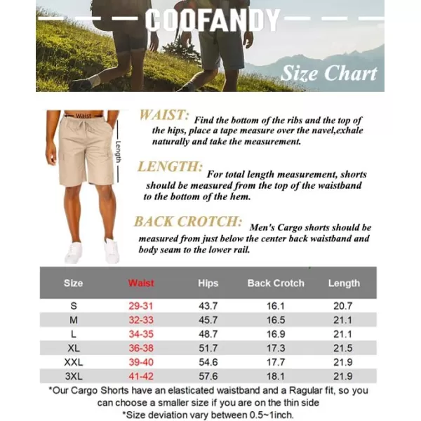 COOFANDY Men's Cargo Shorts Elastic Waist Relaxed Fit Cotton Casual Outdoor Lightweight Work Shorts with Multi Pockets