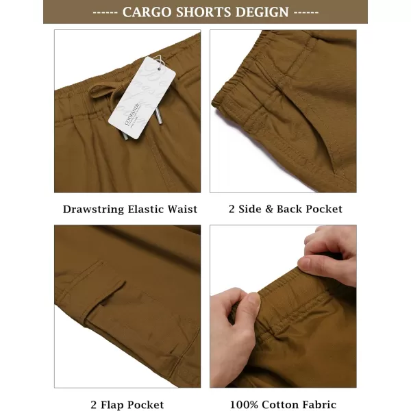 COOFANDY Men's Cargo Shorts Elastic Waist Relaxed Fit Cotton Casual Outdoor Lightweight Work Shorts with Multi Pockets