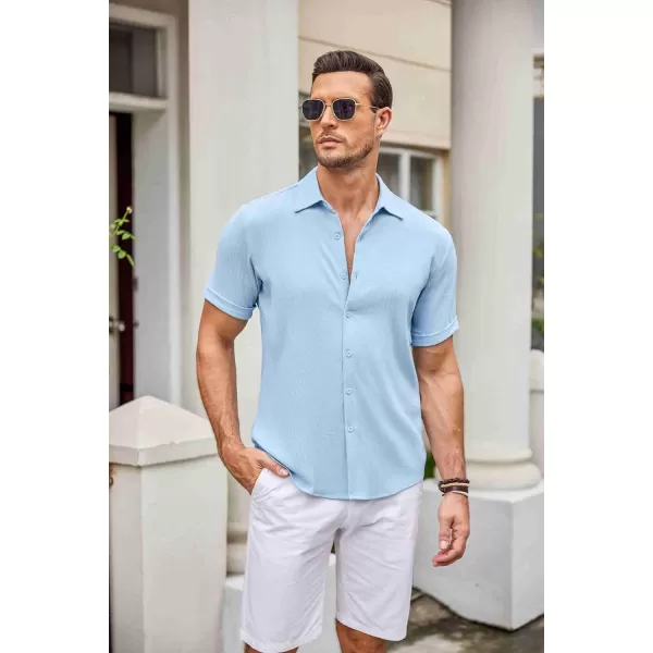 COOFANDY Men's Casual Button Down Shirt Short Sleeve Summer Beach Vacation Shirts Textured Untucked Shirts