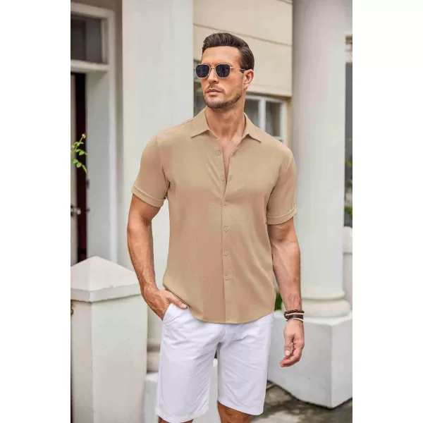 COOFANDY Men's Casual Button Down Shirt Short Sleeve Summer Beach Vacation Shirts Textured Untucked Shirts