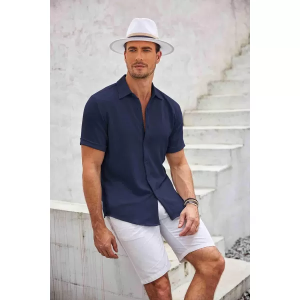 COOFANDY Men's Casual Button Down Shirt Short Sleeve Summer Beach Vacation Shirts Textured Untucked Shirts