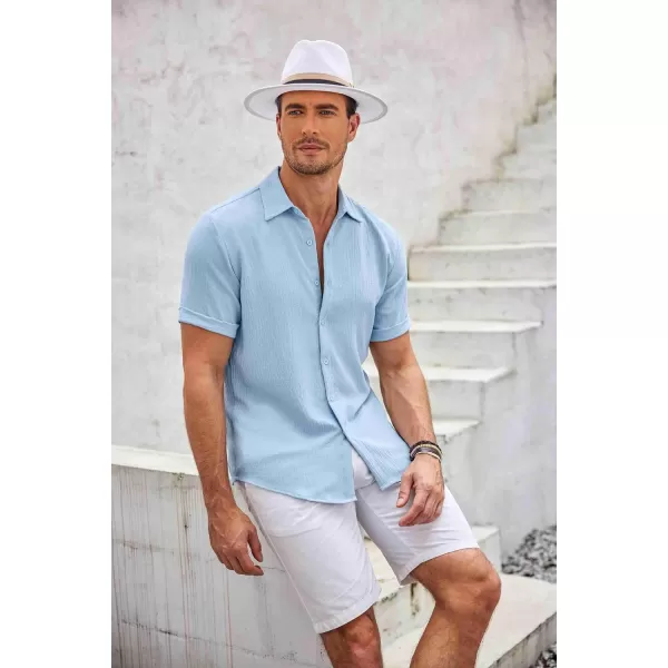 COOFANDY Men's Casual Button Down Shirt Short Sleeve Summer Beach Vacation Shirts Textured Untucked Shirts