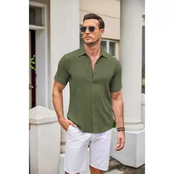 COOFANDY Men's Casual Button Down Shirt Short Sleeve Summer Beach Vacation Shirts Textured Untucked Shirts