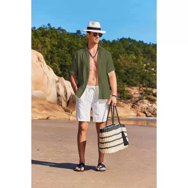 COOFANDY Men's Casual Button Down Shirt Short Sleeve Summer Beach Vacation Shirts Textured Untucked Shirts