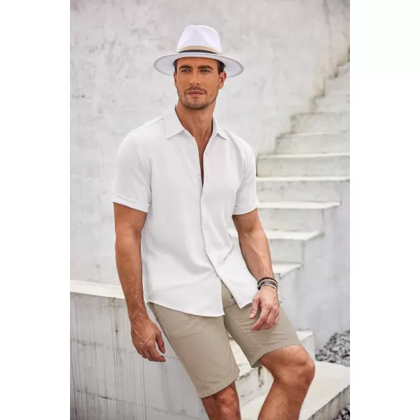 COOFANDY Men's Casual Button Down Shirt Short Sleeve Summer Beach Vacation Shirts Textured Untucked Shirts