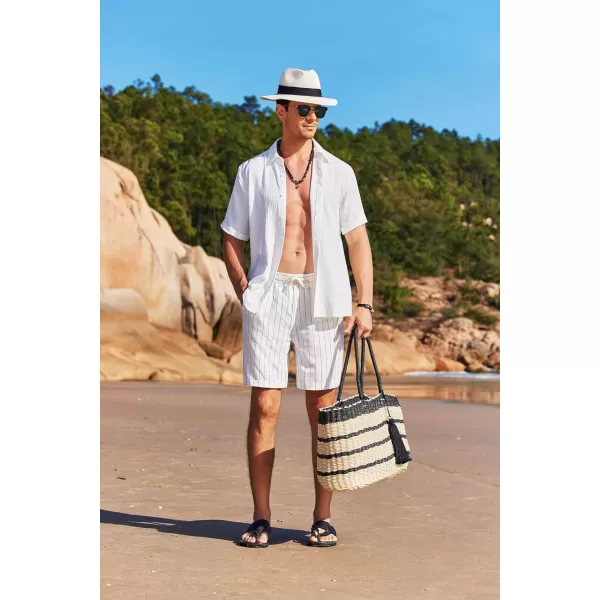COOFANDY Men's Casual Button Down Shirt Short Sleeve Summer Beach Vacation Shirts Textured Untucked Shirts