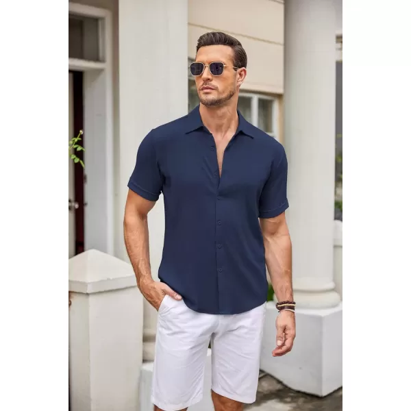 COOFANDY Men's Casual Button Down Shirt Short Sleeve Summer Beach Vacation Shirts Textured Untucked Shirts