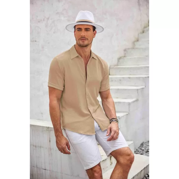 COOFANDY Men's Casual Button Down Shirt Short Sleeve Summer Beach Vacation Shirts Textured Untucked Shirts