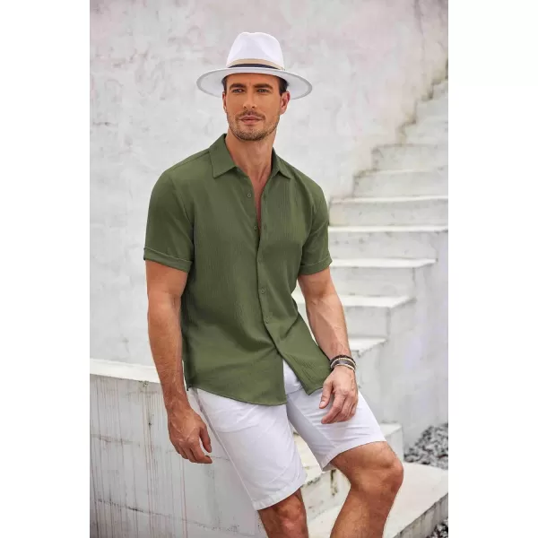 COOFANDY Men's Casual Button Down Shirt Short Sleeve Summer Beach Vacation Shirts Textured Untucked Shirts