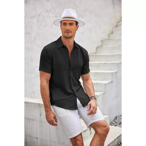 COOFANDY Men's Casual Button Down Shirt Short Sleeve Summer Beach Vacation Shirts Textured Untucked Shirts