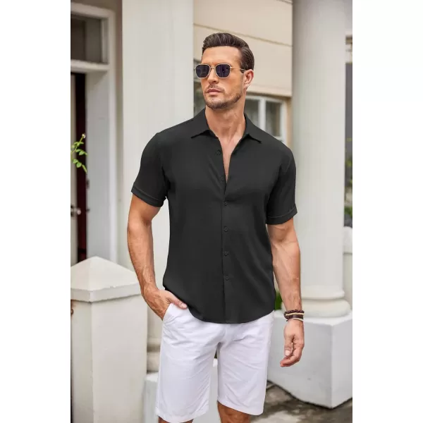 COOFANDY Men's Casual Button Down Shirt Short Sleeve Summer Beach Vacation Shirts Textured Untucked Shirts