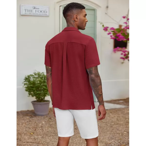 COOFANDY Men's Casual Button Down Shirt Short Sleeve Textured Summer Cuban Beach Shirts