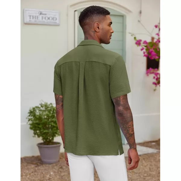 COOFANDY Men's Casual Button Down Shirt Short Sleeve Textured Summer Cuban Beach Shirts