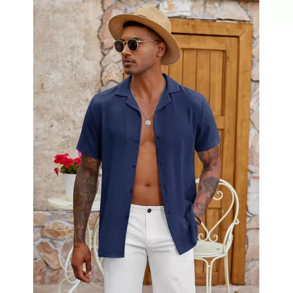 COOFANDY Men's Casual Button Down Shirt Short Sleeve Textured Summer Cuban Beach Shirts