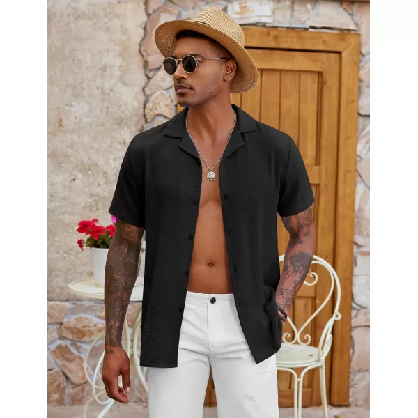 COOFANDY Men's Casual Button Down Shirt Short Sleeve Textured Summer Cuban Beach Shirts