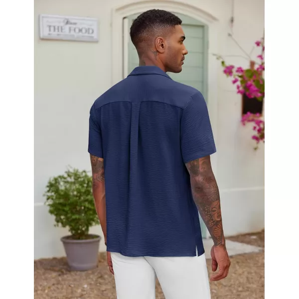 COOFANDY Men's Casual Button Down Shirt Short Sleeve Textured Summer Cuban Beach Shirts