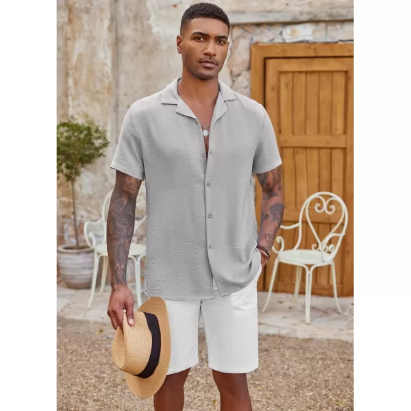 COOFANDY Men's Casual Button Down Shirt Short Sleeve Textured Summer Cuban Beach Shirts