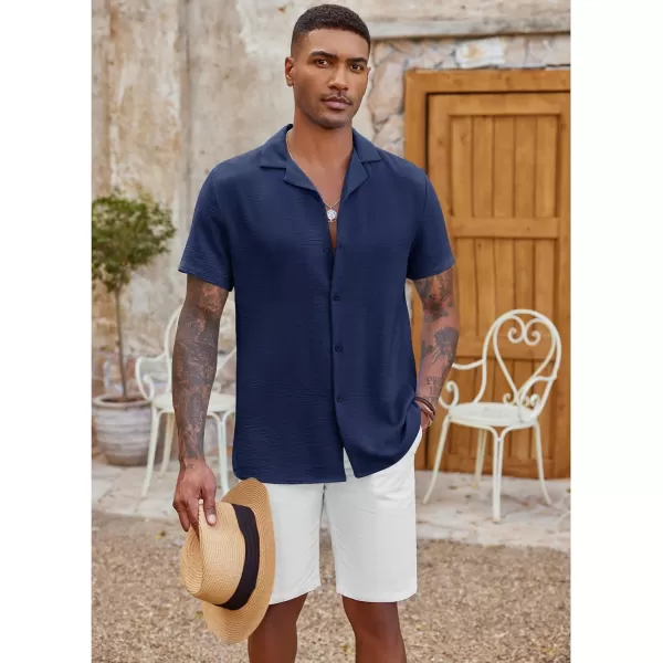 COOFANDY Men's Casual Button Down Shirt Short Sleeve Textured Summer Cuban Beach Shirts