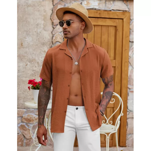 COOFANDY Men's Casual Button Down Shirt Short Sleeve Textured Summer Cuban Beach Shirts