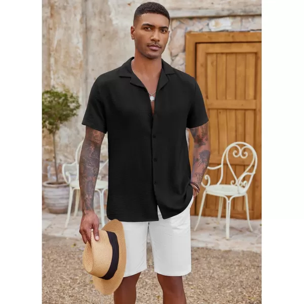 COOFANDY Men's Casual Button Down Shirt Short Sleeve Textured Summer Cuban Beach Shirts