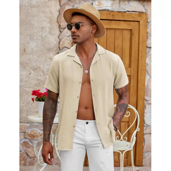 COOFANDY Men's Casual Button Down Shirt Short Sleeve Textured Summer Cuban Beach Shirts