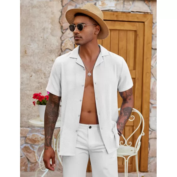 COOFANDY Men's Casual Button Down Shirt Short Sleeve Textured Summer Cuban Beach Shirts