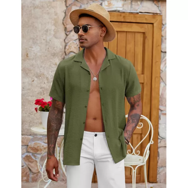 COOFANDY Men's Casual Button Down Shirt Short Sleeve Textured Summer Cuban Beach Shirts
