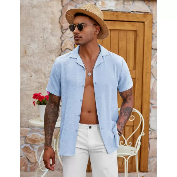 COOFANDY Men's Casual Button Down Shirt Short Sleeve Textured Summer Cuban Beach Shirts