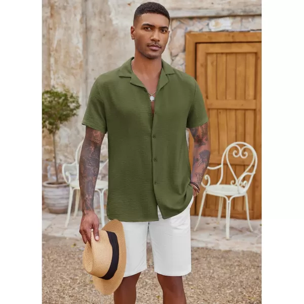 COOFANDY Men's Casual Button Down Shirt Short Sleeve Textured Summer Cuban Beach Shirts