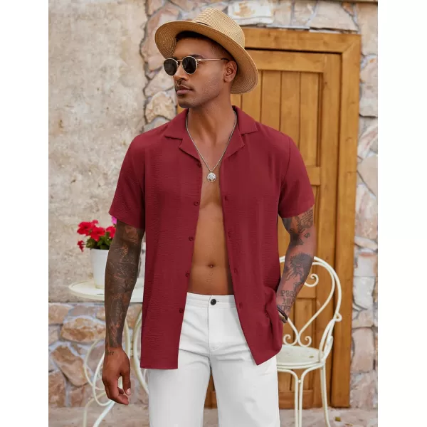 COOFANDY Men's Casual Button Down Shirt Short Sleeve Textured Summer Cuban Beach Shirts