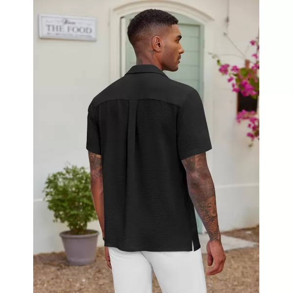 COOFANDY Men's Casual Button Down Shirt Short Sleeve Textured Summer Cuban Beach Shirts
