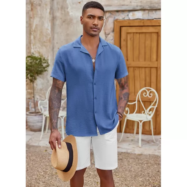 COOFANDY Men's Casual Button Down Shirt Short Sleeve Textured Summer Cuban Beach Shirts