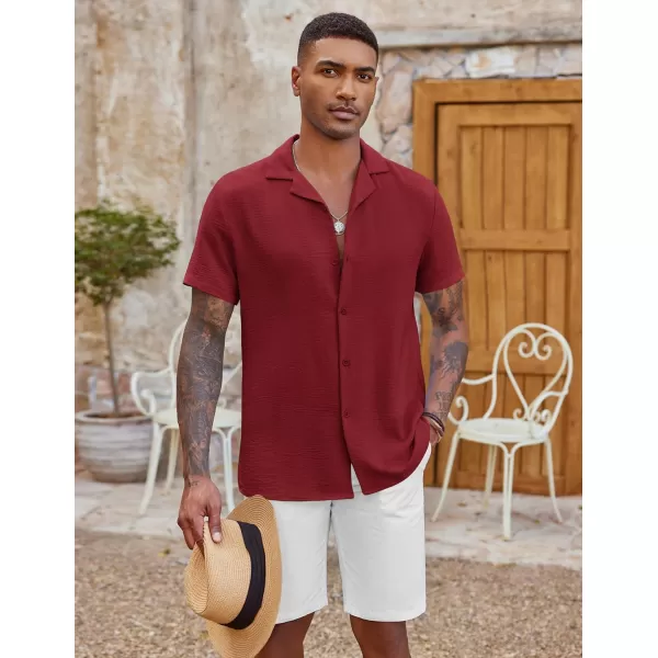 COOFANDY Men's Casual Button Down Shirt Short Sleeve Textured Summer Cuban Beach Shirts