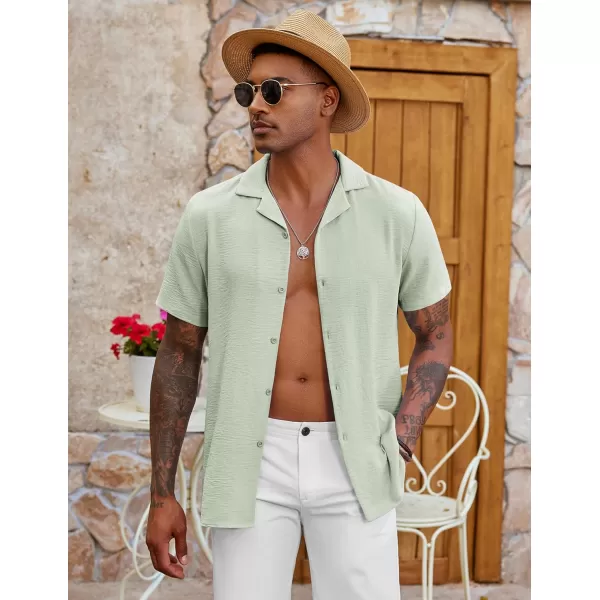 COOFANDY Men's Casual Button Down Shirt Short Sleeve Textured Summer Cuban Beach Shirts