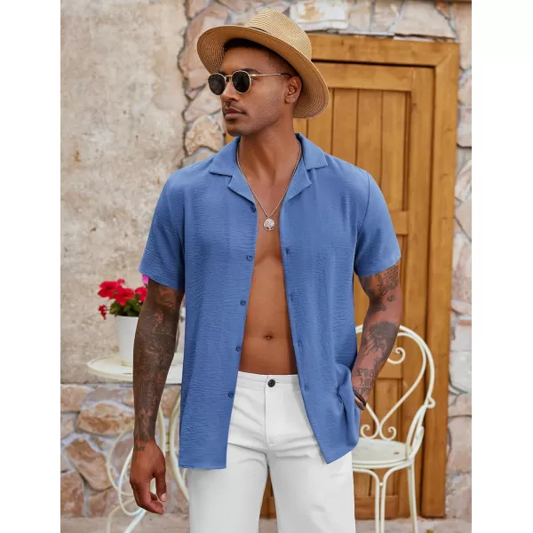 COOFANDY Men's Casual Button Down Shirt Short Sleeve Textured Summer Cuban Beach Shirts