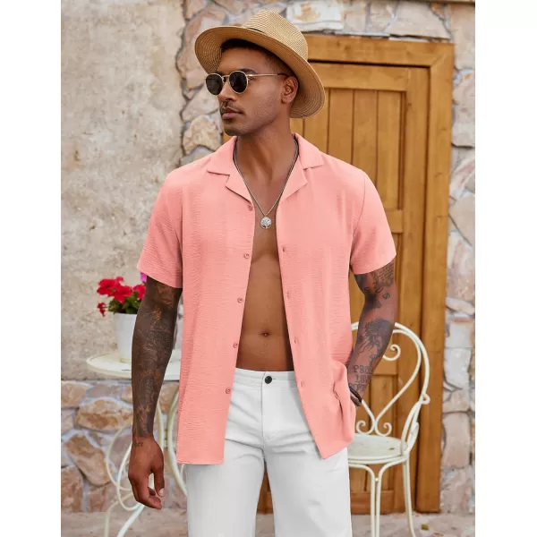 COOFANDY Men's Casual Button Down Shirt Short Sleeve Textured Summer Cuban Beach Shirts