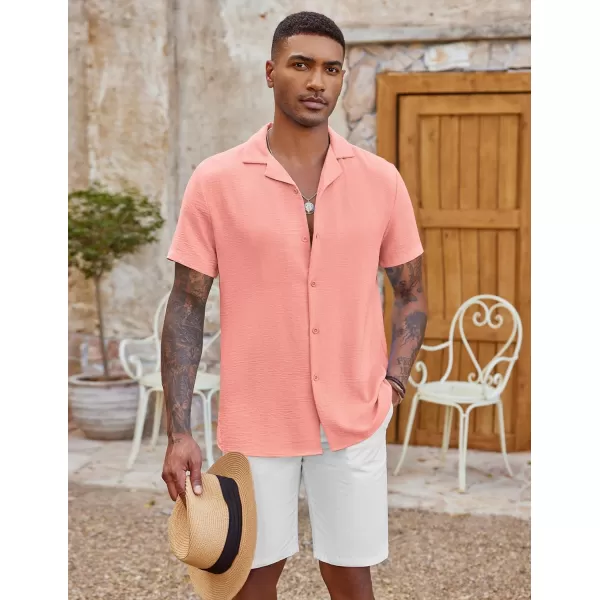 COOFANDY Men's Casual Button Down Shirt Short Sleeve Textured Summer Cuban Beach Shirts