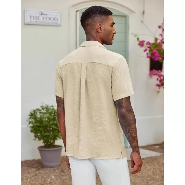 COOFANDY Men's Casual Button Down Shirt Short Sleeve Textured Summer Cuban Beach Shirts