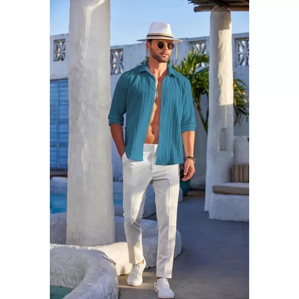 COOFANDY Men's Casual Button Down Shirts Long Sleeve Linen Shirt Fashion Textured Beach Summer Shirt
