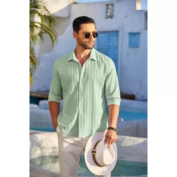 COOFANDY Men's Casual Button Down Shirts Long Sleeve Linen Shirt Fashion Textured Beach Summer Shirt