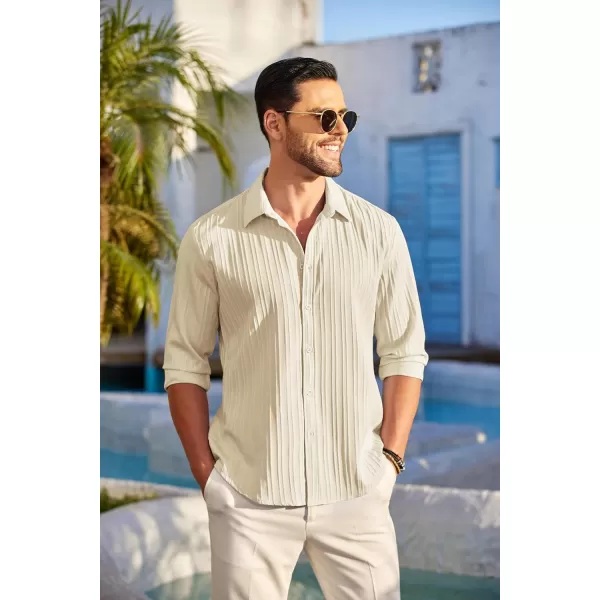 COOFANDY Men's Casual Button Down Shirts Long Sleeve Linen Shirt Fashion Textured Beach Summer Shirt