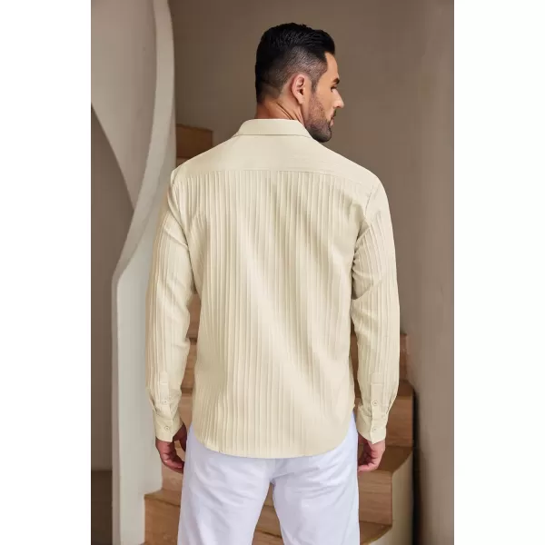 COOFANDY Men's Casual Button Down Shirts Long Sleeve Linen Shirt Fashion Textured Beach Summer Shirt