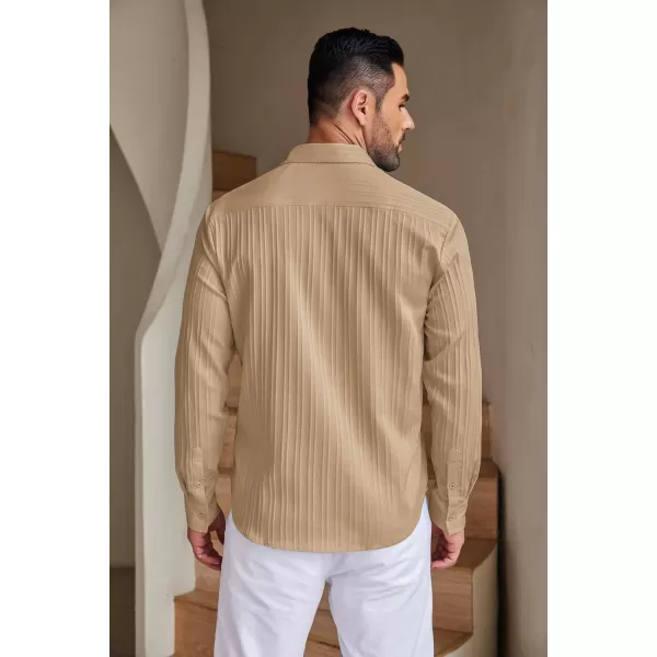 COOFANDY Men's Casual Button Down Shirts Long Sleeve Linen Shirt Fashion Textured Beach Summer Shirt