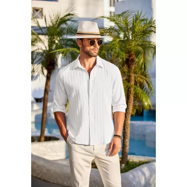COOFANDY Men's Casual Button Down Shirts Long Sleeve Linen Shirt Fashion Textured Beach Summer Shirt